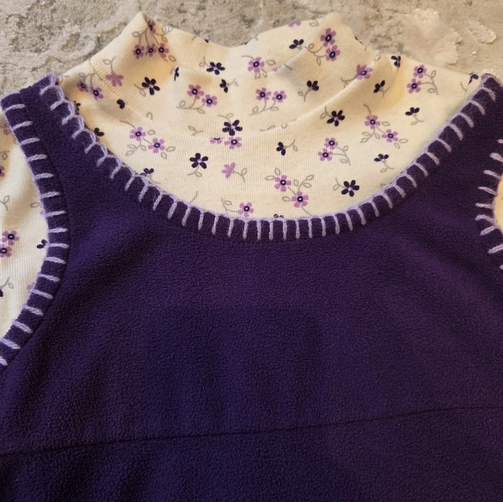 Vintage Y2k Arizona Jean Co. Purple and Cream Floral Overall Dress 2 Piece Set